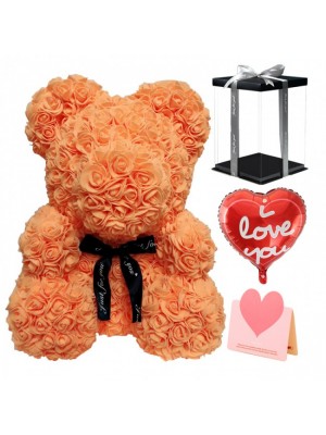 Orange Rosenbär Blumenbär zum Muttertag, Valentinstag, Jahrestag, Hochzeiten & Geburtstag