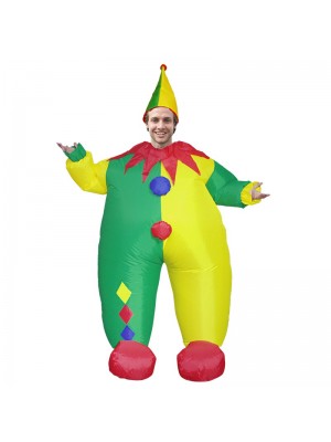 Clown mit Gelb und Grün Hut Aufblasbar Kostüm Halloween Weihnachten Overall zum Erwachsene