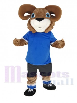 Braun RAM mit Blau T-Shirt Maskottchen Kostüm Tier