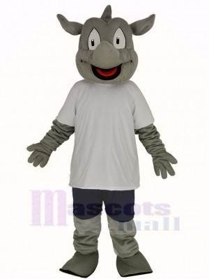Nashorn im Weiß T-Shirt Maskottchen Kostüm
