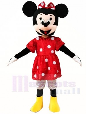 Minnie Mouse in roten Maskottchen Kostümen Karikatur