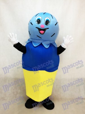 Double Blue Scoop auf einem Kuchen Kegel Maskottchen Kostüm Eiscreme
