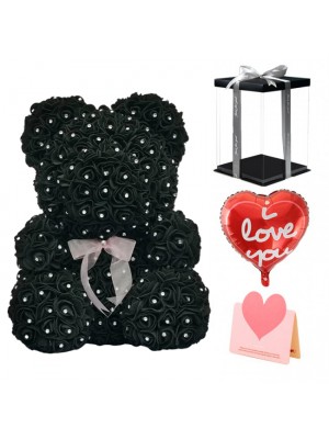 Diamant Schwarz Rose Teddybär Blumenbär Bestes Geschenk für Muttertag, Valentinstag, Jubiläum, Hochzeit und Geburtstag