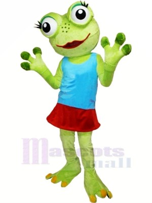 Girl  Frog  with  Blue  Vest  Mascot Costumes Cartoon