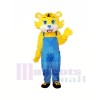 Gelber Tiger im blauen Overall Maskottchen Kostüm für Erwachsene Kostenloser Versand