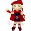 Niedlich Mädchen mit rot Hut Maskottchen Kostüm Karikatur