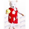 Süße Maus in rot und weiß geblümten Kleid Tier Maskottchen Kostüm
