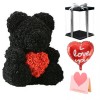 Schwarz Rose Teddybär Blumenbär mit Rotes Herz Bestes Geschenk für Muttertag, Valentinstag, Jubiläum, Hochzeit und Geburtstag