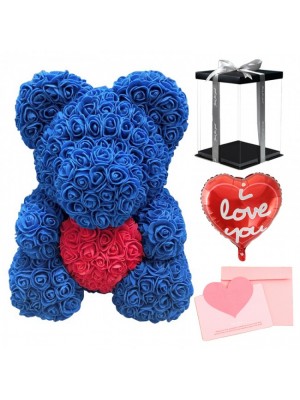 Blau Rosenbär Blumenbär mit rot Herz zum Muttertag, Valentinstag, Jahrestag, Hochzeiten & Geburtstag