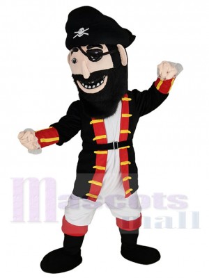 Blackbeard-Pirat Maskottchen-Kostüm Menschen mit schwarzem Hut