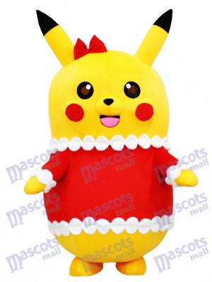 Pikachu Pokemon Pokémon Gehen Maskottchen Kostüm in Weihnachten Outfit mit Red Bow