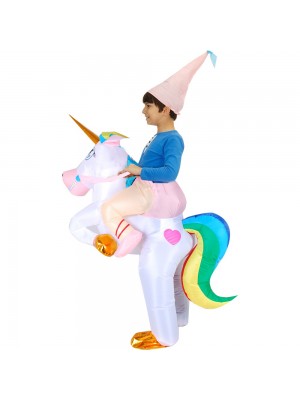 Einhorn mit Regenbogen Schwanz Tragen mir Reiten auf Aufblasbar Kostüm Overall zum Erwachsener/Kind