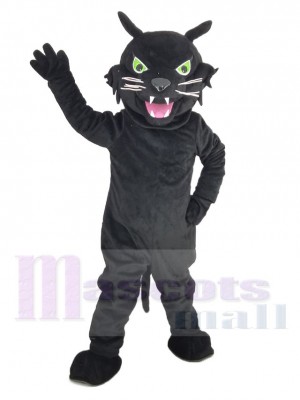 Heftig Schwarz Panther mit Grün Augen Maskottchen Kostüm Tier