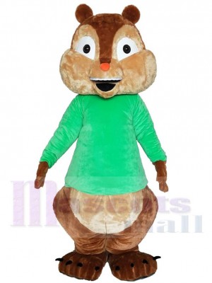 Brauner Streifenhörnchen Maskottchen-Kostüm Tier im grünen T-Shirt