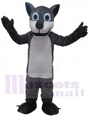Grauer Wolf mit weißem Bauch Maskottchen-Kostüm Tier