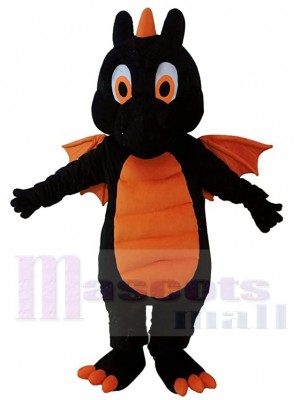 Schwarzer Dinosaurier mit orangefarbenem Bauch Maskottchen-Kostüm Tier