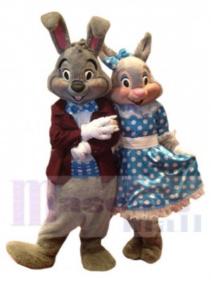 Liebevolles Paar Kaninchen Maskottchen-Kostüm Karikatur
