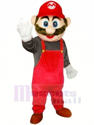 Super Mario mit rot Overall Maskottchen Kostüm Karikatur