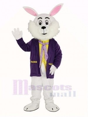 Weiß Ostern Hase im Lila Mantel Maskottchen Kostüm
