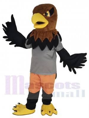 Brauner Kopf Falke Maskottchen-Kostüm Tier im grauen T-Shirt