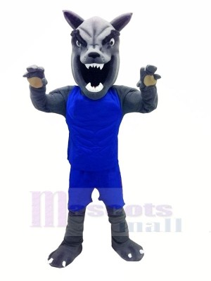 Wolf mit Blau Weste Maskottchen Kostüme Karikatur