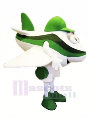 Grün und Weiß Flugzeug Maskottchen Kostüm Karikatur