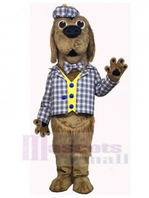 Hervorragender brauner Hund Maskottchen Kostüm Tier im karierten Hemd