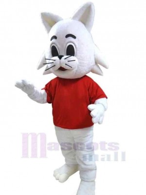 Weiße Katze Maskottchen Kostüm Tier im roten T-Shirt