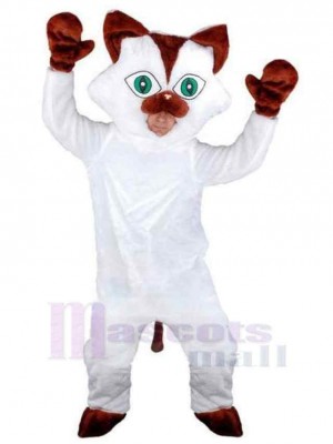 Braune Ohren Weiße Katze Maskottchen Kostüm Tier mit grünen Augen