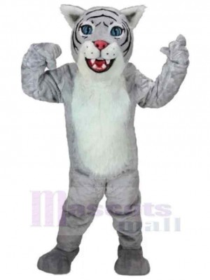 Süße graue Wildkatze Maskottchen Kostüm Tier mit weißem Bauch