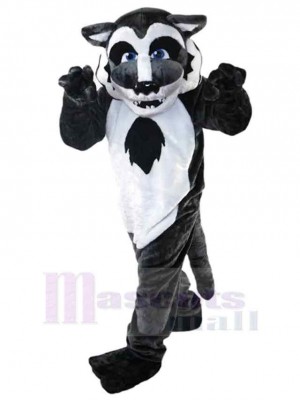 Dunkelgrauer Wolf Maskottchen Kostüm Tier mit blauen Augen