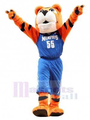 Tiger-Spieler Maskottchen Kostüm Tier in blauer Kleidung