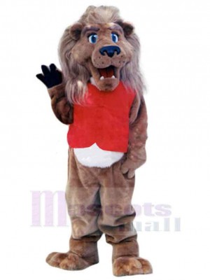 Freundlicher Löwe Maskottchen-Kostüm Tier in roter Weste