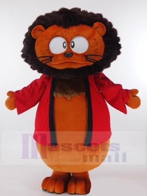 Brauner Löwe Maskottchen-Kostüm Tier im roten Mantel