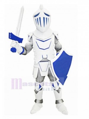 Weißer Ritter mit Blauer Schild Maskottchen Kostüm Menschen