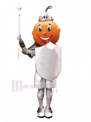 Orange Karikatur Ritter Maskottchen Kostüm