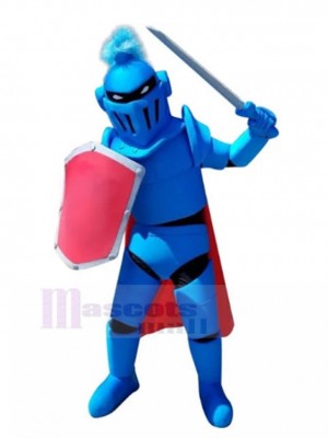 Blauer Ritter mit Rotes Schild Maskottchen Kostüm Menschen