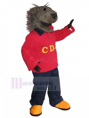 Dunkelgraues Stachelschwein Maskottchen Kostüm mit rotem Hemd Tier