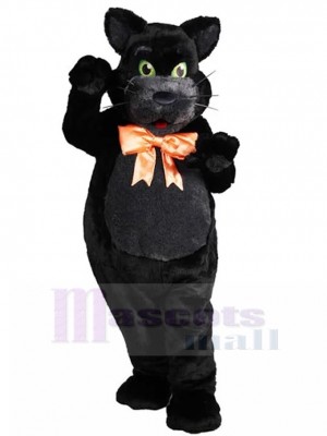 Niedlich Schwarze Katze Maskottchen Kostüm mit orangefarbener Fliege Tier