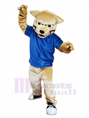 Sport Wildkatze Maskottchen Kostüm mit blauem Hemd Tier