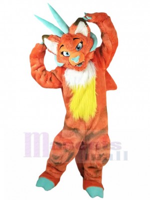 Langhaarig Orangeroter Drache Maskottchen Kostüm Tier