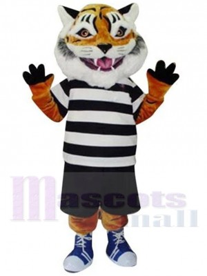 Uni Tiger Maskottchen Kostüm Tier im schwarz-weißen Hemd
