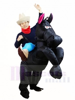 Cowboy Cowgirl Fahren auf Schwarzes Pferd Aufblasbare Party Kostüme für Erwachsene