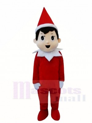 rot Elf Pinocchio im Regal Maskottchen Kostüme Weihnachten Junge Cartoon