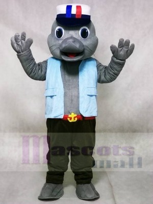 Cute Sailor Sea Lion Seal with Blue Vest Mascot Costumes Animal