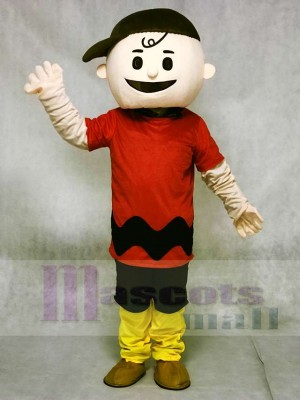 Rotes T-Shirt Junge mit braunem Hut Charlie Brown Maskottchen Kostüme