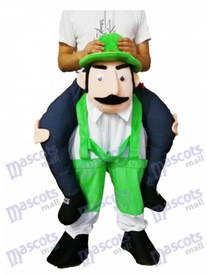 Huckepack bärtigen Onkel Carry Me Ride grüne Overalls Mann Maskottchen Kostüm huckepack kostüm selber machen