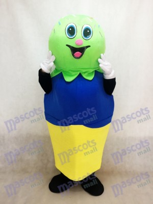 Doppeltes Schaufel (Grün und Blau) auf einem Kuchen Kegel Maskottchen Kostüm Eiscreme