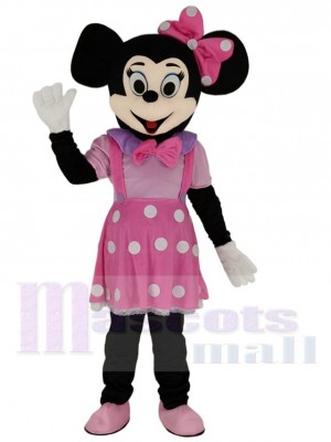 Süß Minnie Maus im Rosa Kleid Maskottchen Kostüm Karikatur
