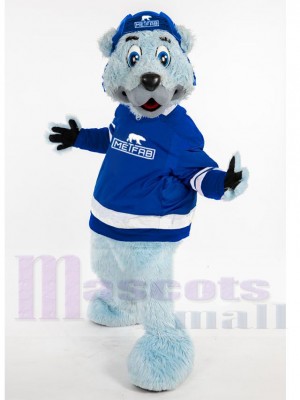 Eisbär Maskottchen-Kostüm Tier im blauen Jersey